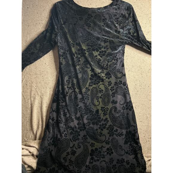 Karen Kane M Velvet Burnout Dress Black Green Purple Whimsygoth Witchy Glam - Picture 7 of 7